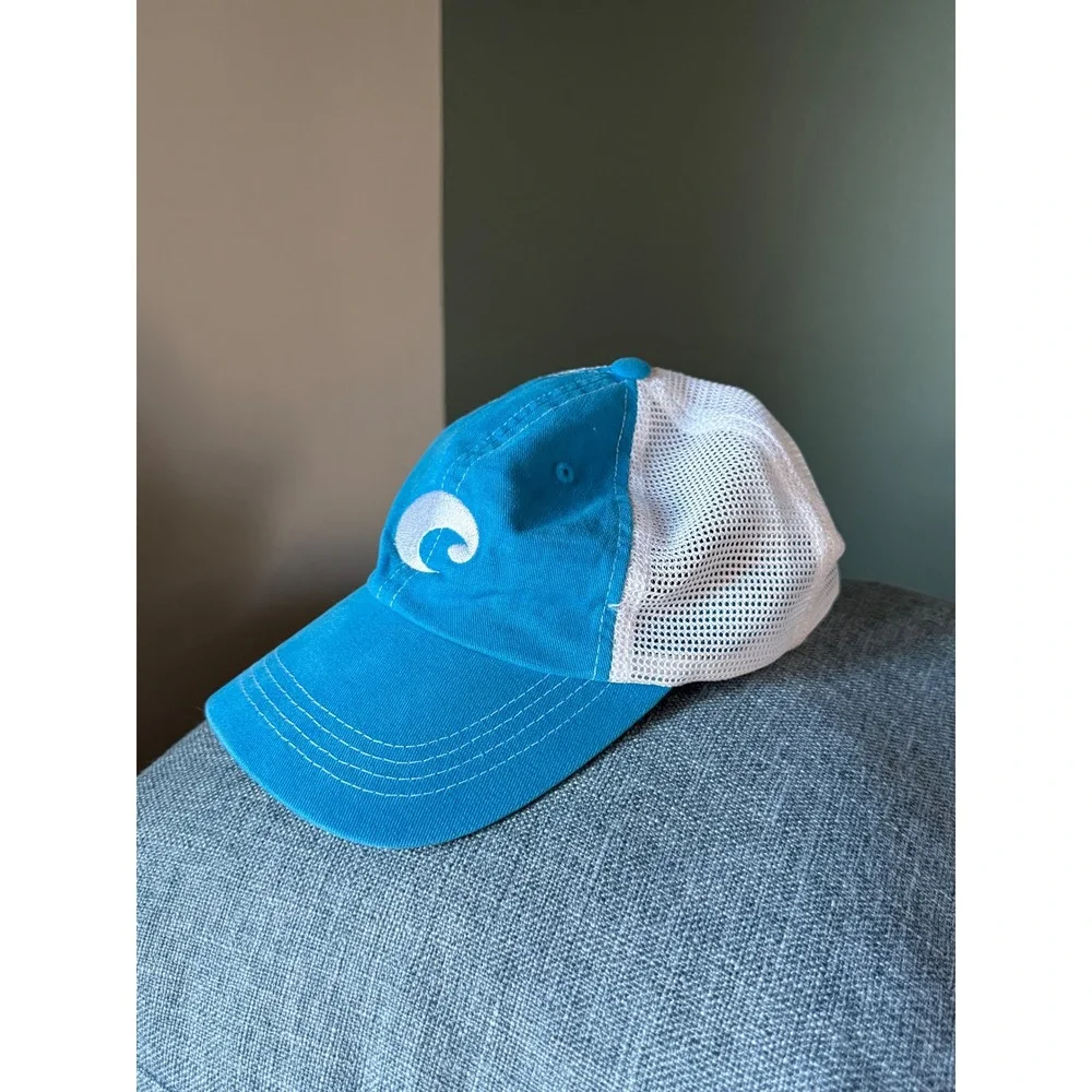Costa Del Mar‎ Trucker Hat Turquoise Blue White Mesh Snapback Baseball Cap Logo